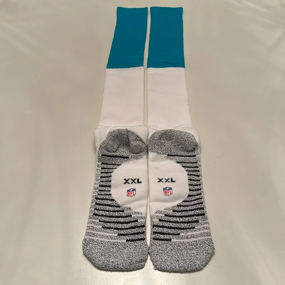 MIAMI DOLPHINS TEAM ISSUED NIKE ON FIELD AQUA/WHITE NFL SOCKS XXL